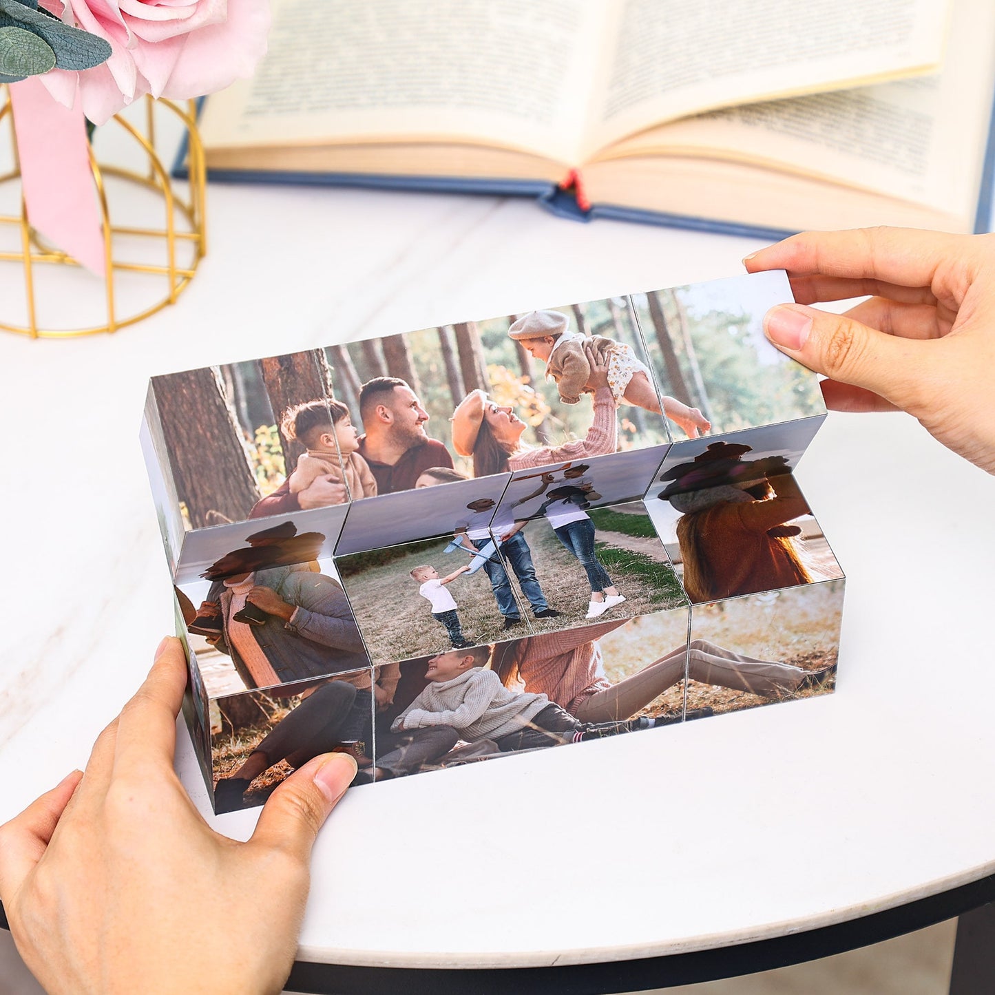 Custom Infinity Photo Cube, Blended family gift, Anniversary surprise gifts, Birthday Gift family photo cube pet memorial, gift for him her