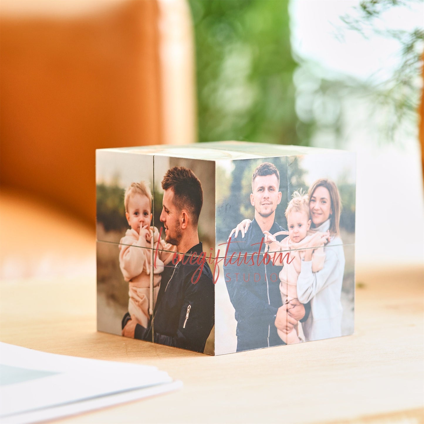 Custom Infinity Photo Cube, Blended family gift, personal birthday surprise gifts, home decor photo cube mom memorial gift, gift for father