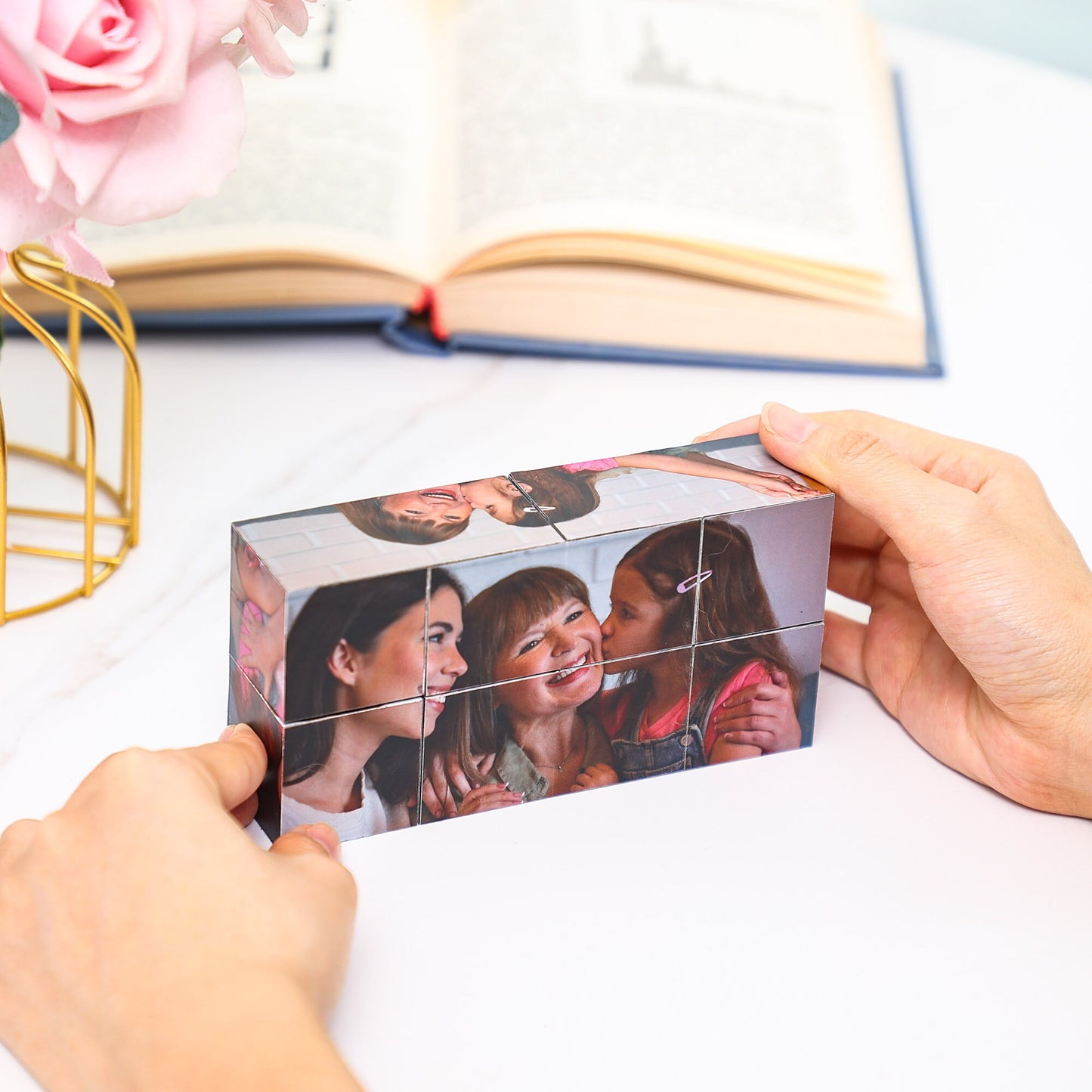 Custom Infinity Photo Cube, Blended mother gift, personal birthday surprise gifts, home decor photo cube mom memorial gift, gift for grandma