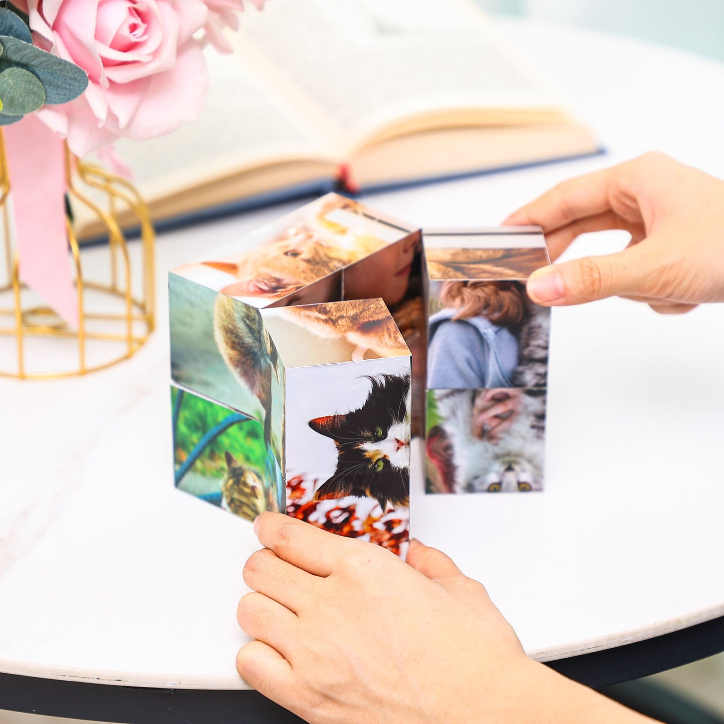 Custom Infinity Photo Cube, Blended family gift, personal birthday surprise gifts, home decor photo cube pet memorial gift, gift for wedding