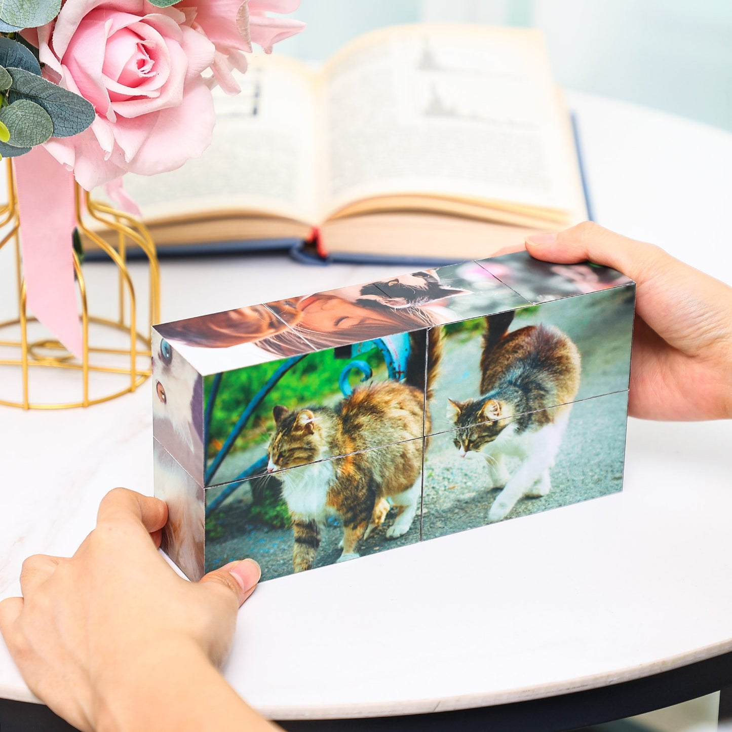 Custom Infinity Photo Cube, Blended family gift, personal birthday surprise gifts, home decor photo cube pet memorial gift, gift for wedding