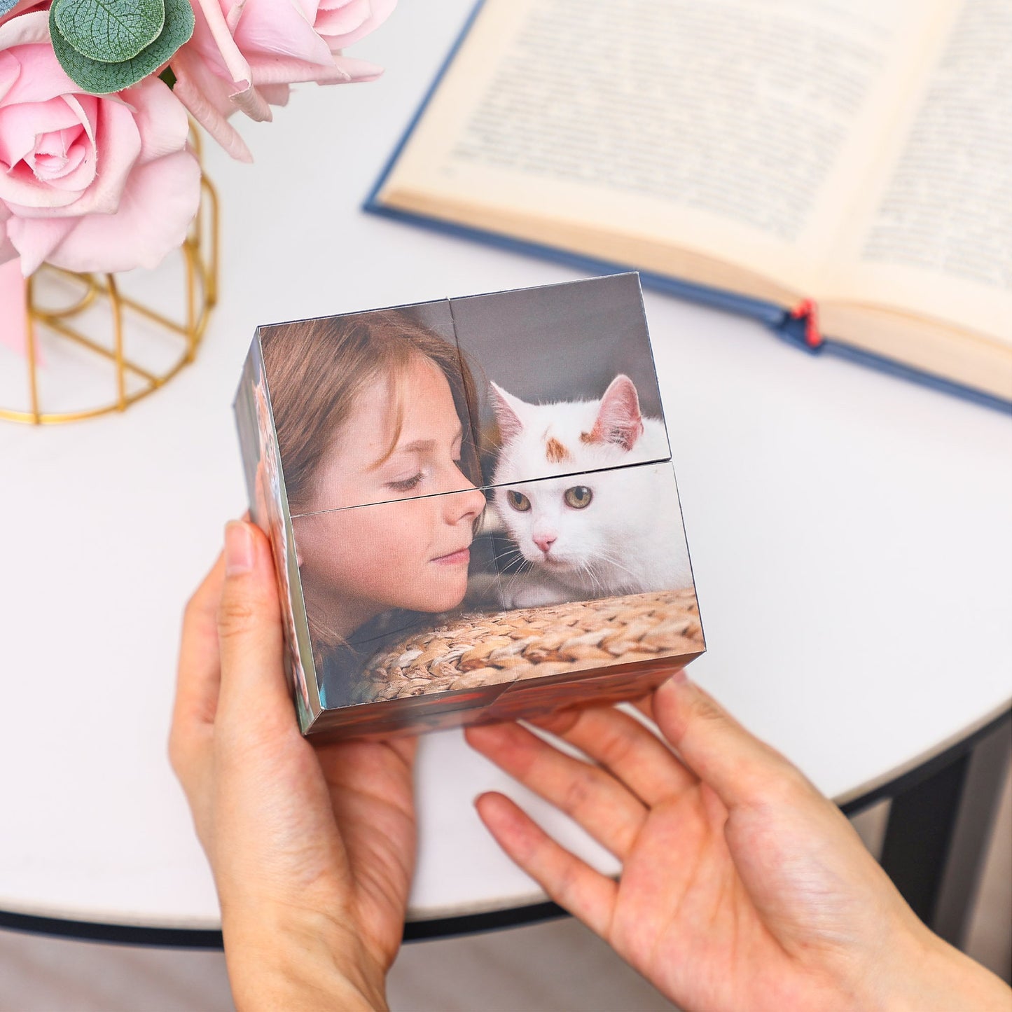 Custom Infinity Photo Cube, Blended family gift, personal birthday surprise gifts, home decor photo cube pet memorial gift, gift for wedding