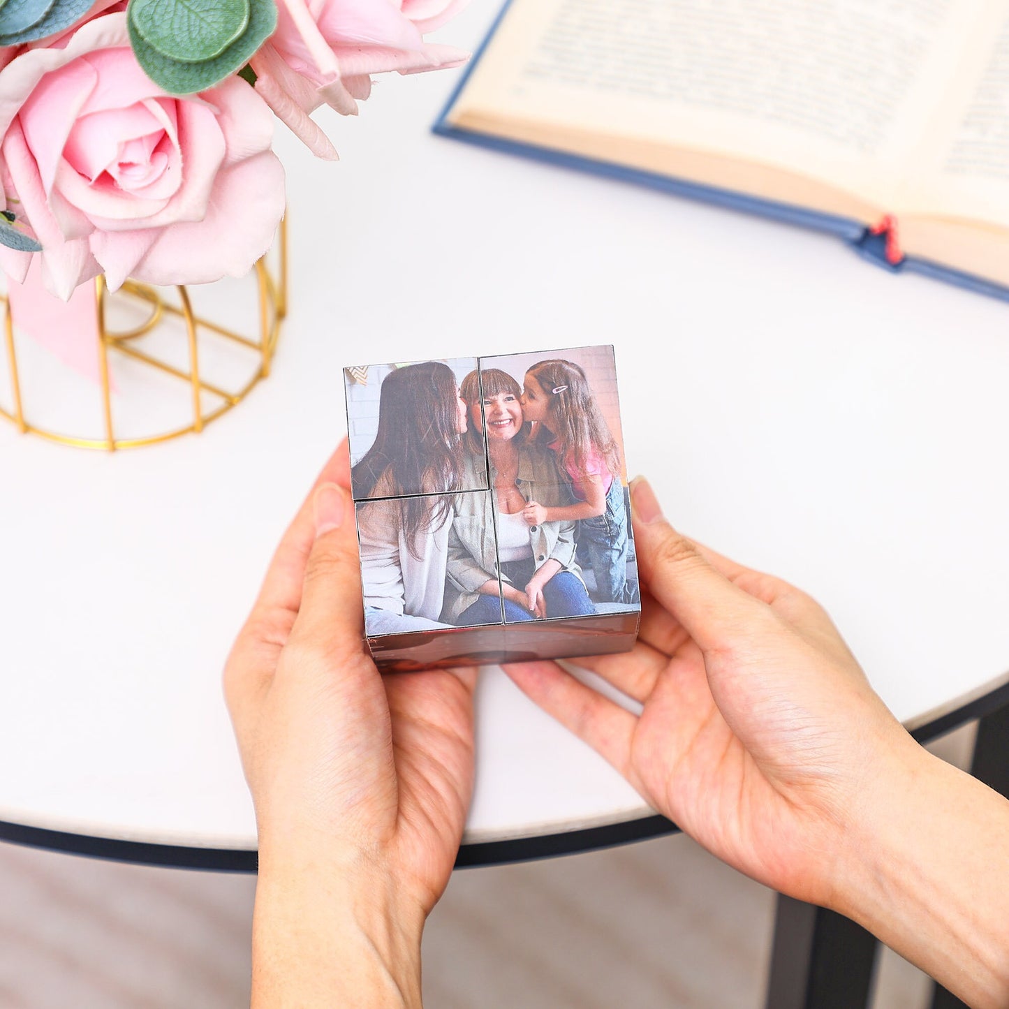 Custom Infinity Photo Cube, Blended mother gift, personal birthday surprise gifts, home decor photo cube mom memorial gift, gift for grandma